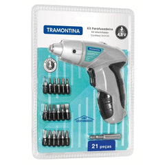 Parafusadeira 1/4'' 21 Peças 4,8V 700mAh Ni-Cd Tramontina Uso Doméstico com Iluminação LED