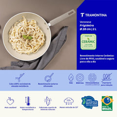 Frigideira Cerâmica 28 cm 2 L Alumínio Reciclado Veronese Tramontina Bege Mineral