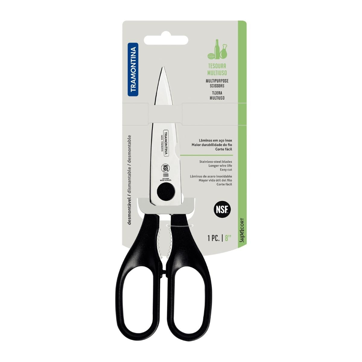 Tesoura Multiuso Tramontina Supercort 8 Polegadas Aço Inox Cabo Polipropileno Resistente Preto
