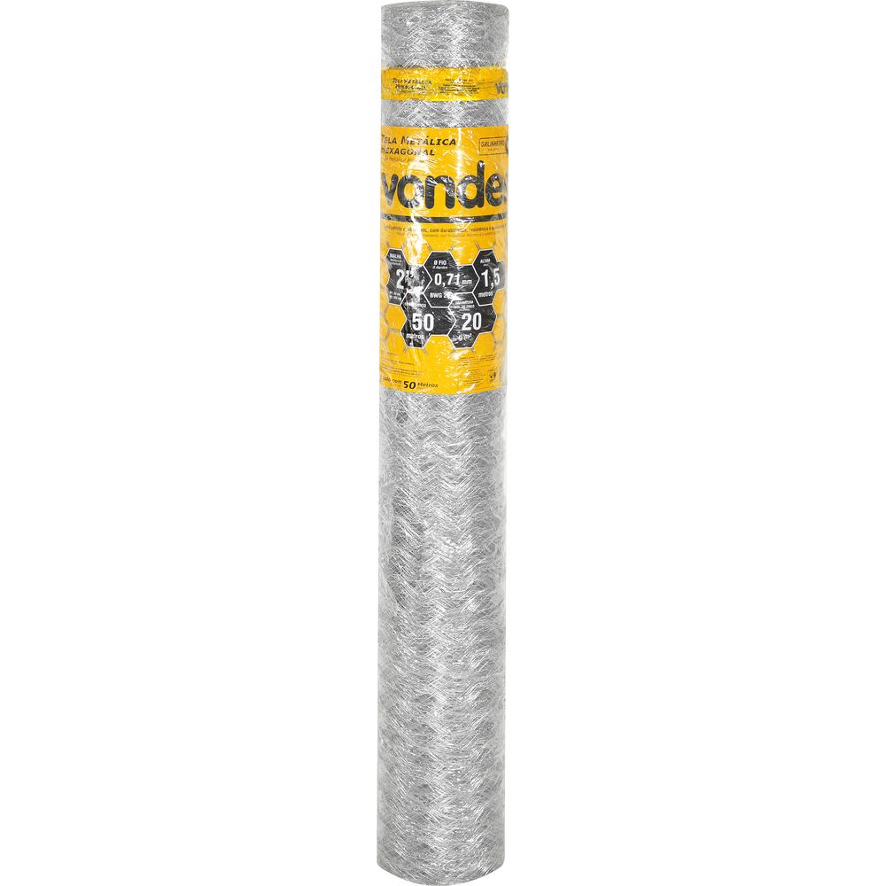 Tela Metálica Galinheiro Hex Malha 2'' BWG22 1,5m 50m Vonder