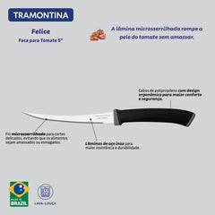 Faca Para Tomate Tramontina Felice 5 Polegadas Lâmina Aço Inox Cabo Polipropileno Preto Serrilhada
