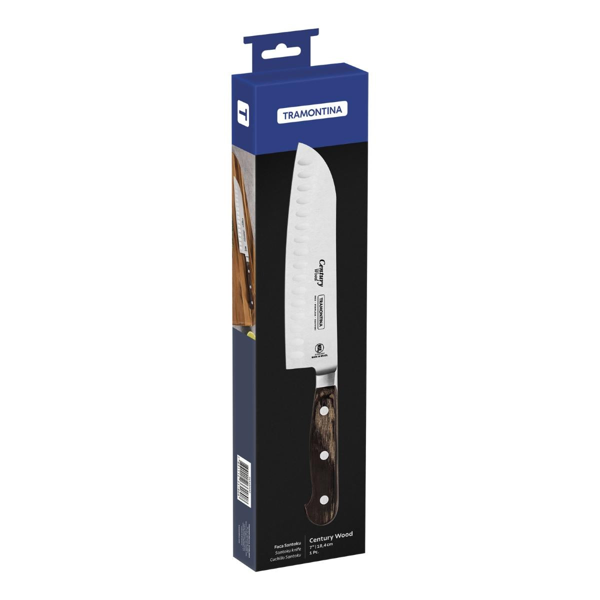 Faca Santoku Tramontina Century Wood 7 Polegadas Aço Inox Forjado Cabo Madeira Tratada Profissional