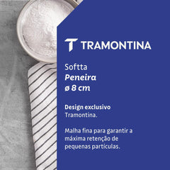 Peneira Tramontina Softta Aço Inox 8,8 cm Com Cabo E Alça Em Silicone Cinza Para Cozinha