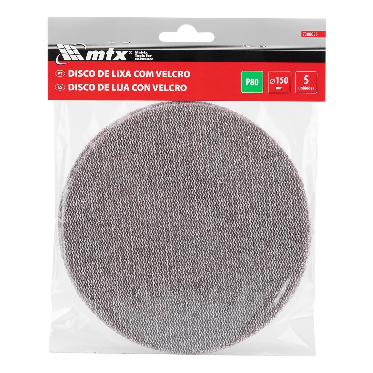 Disco de Lixa Telado com Velcro para Parede e Teto Grão 80 150mm 5 Unidades MTX 7388055