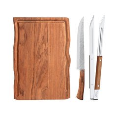 Kit Para Churrasco Tramontina 3 Peças Com Tábua Aço Inox E Cabo Em Madeira Natural