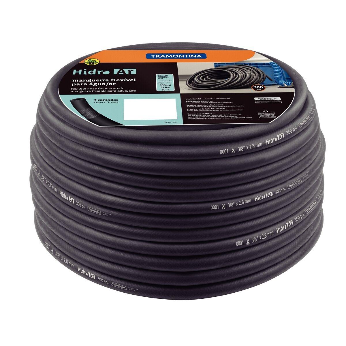 Mangueira Hidro Ar Tramontina 3 Camadas 50m 3/8'' 2,8mm 300 Psi Para Irrigação E Ar