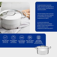 Caçarola Tramontina Professional Rasa Aço Inox Fundo Triplo 30 cm 8,9 L Tampa Plana Indução Forno
