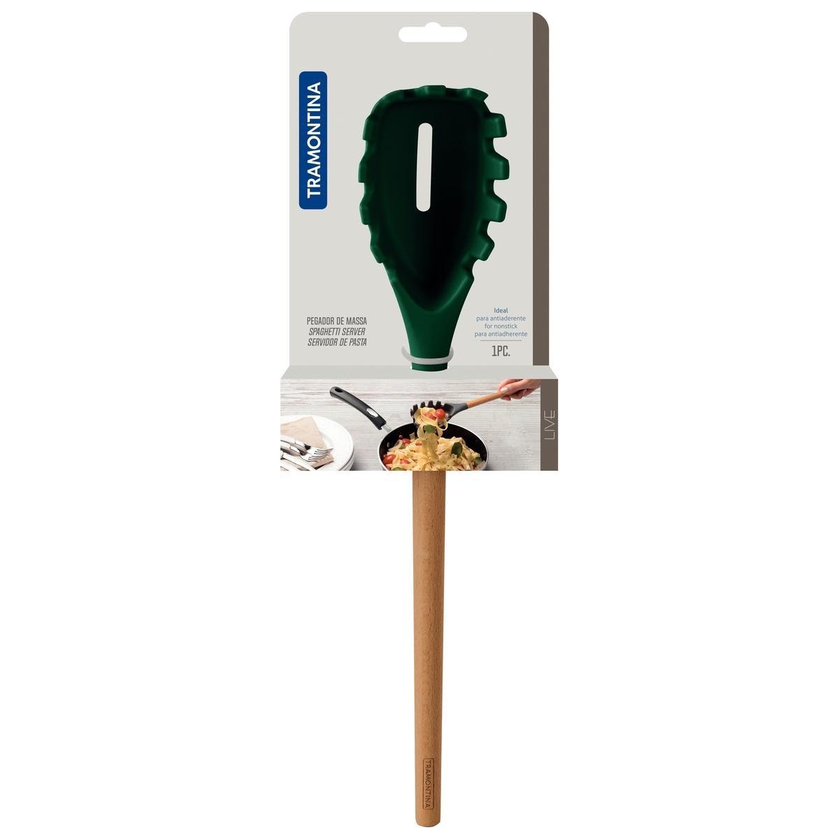 Pegador De Massa Tramontina Live Silicone Verde Cabo Madeira Resistente 210°C Antiaderente