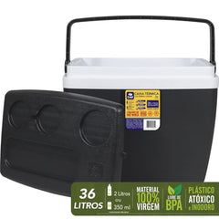 Caixa Térmica 36L Bel Preta e Branca com Trava e Alça Ergonômica