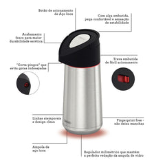 Garrafa Térmica Tramontina Exata 2 L Aço Inox Ampola De Aço Café Chá