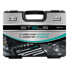 Jogo De Ferramentas Encaixe 1/2'' 18 Peças Cromo Vanádio Stels 135779