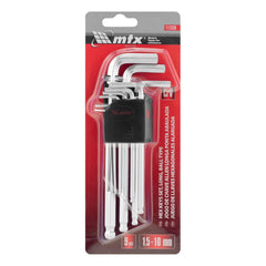 Jogo de Chave Allen Longa Cromo Vanádio 1,5-10mm 9pcs MTX 176mm CrV Suporte