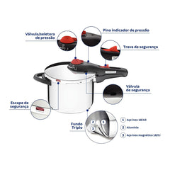 Panela De Pressão Tramontina Solar Aço Inox 6 L 22 cm Fundo Triplo 5 Dispositivos