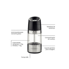 Moedor Para Sal Ou Pimenta Tramontina Realce 175g Aço Inox E Acrílico
