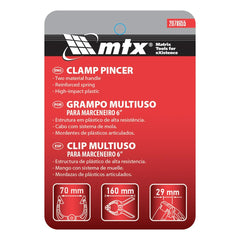 Grampo para Marceneiro Multiuso 6'' MTX 2078655 Abertura 70mm Alças em Borracha