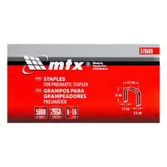Grampos Para Grampeadores Pneumáticos 16mm 11,2mm 0,6mm 5000 Pçs Aço Niquelado MTX 576609