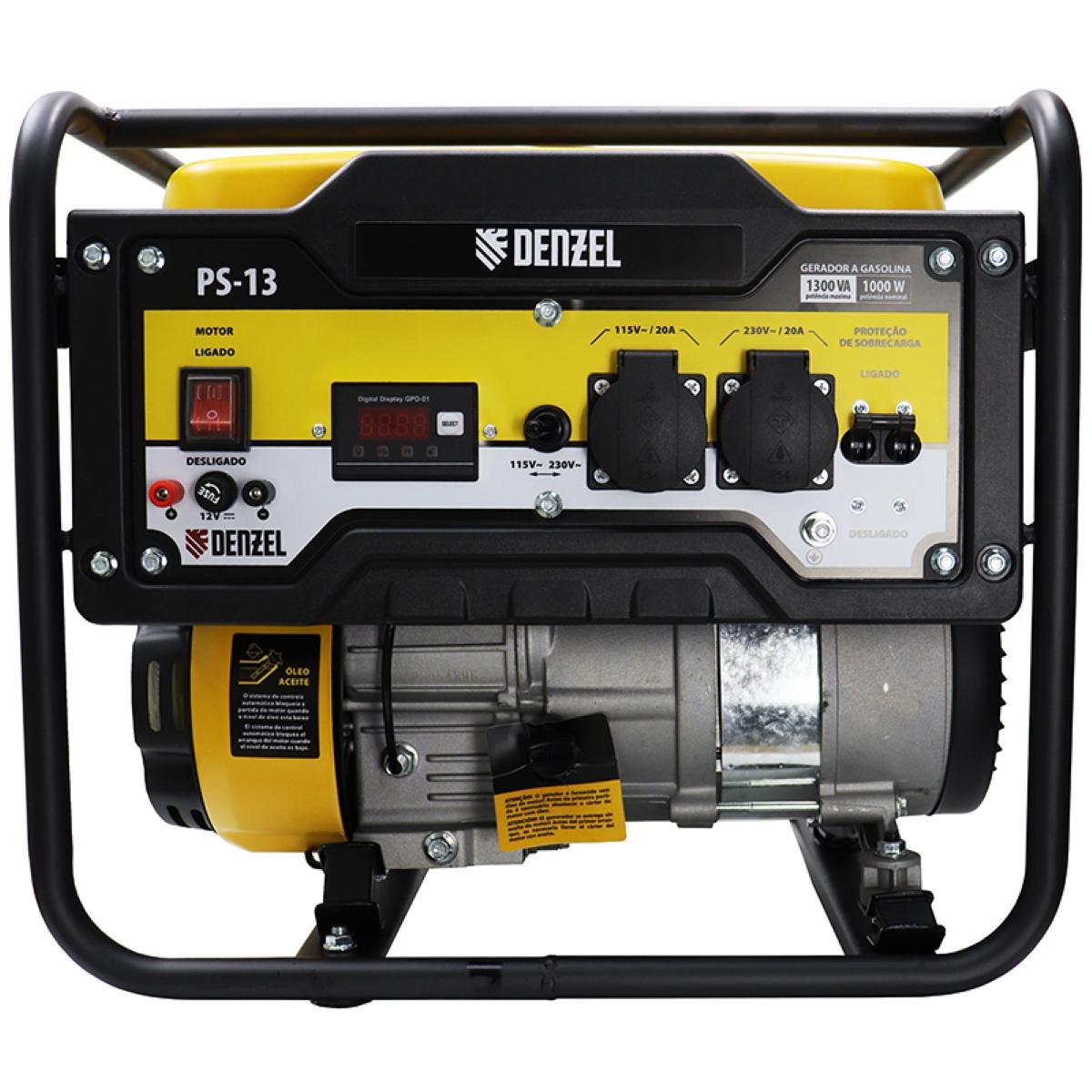 Gerador a Gasolina 1.7HP 1,3 kW 115/230V 10L Partida Manual Denzel PS-13 Energia Portátil