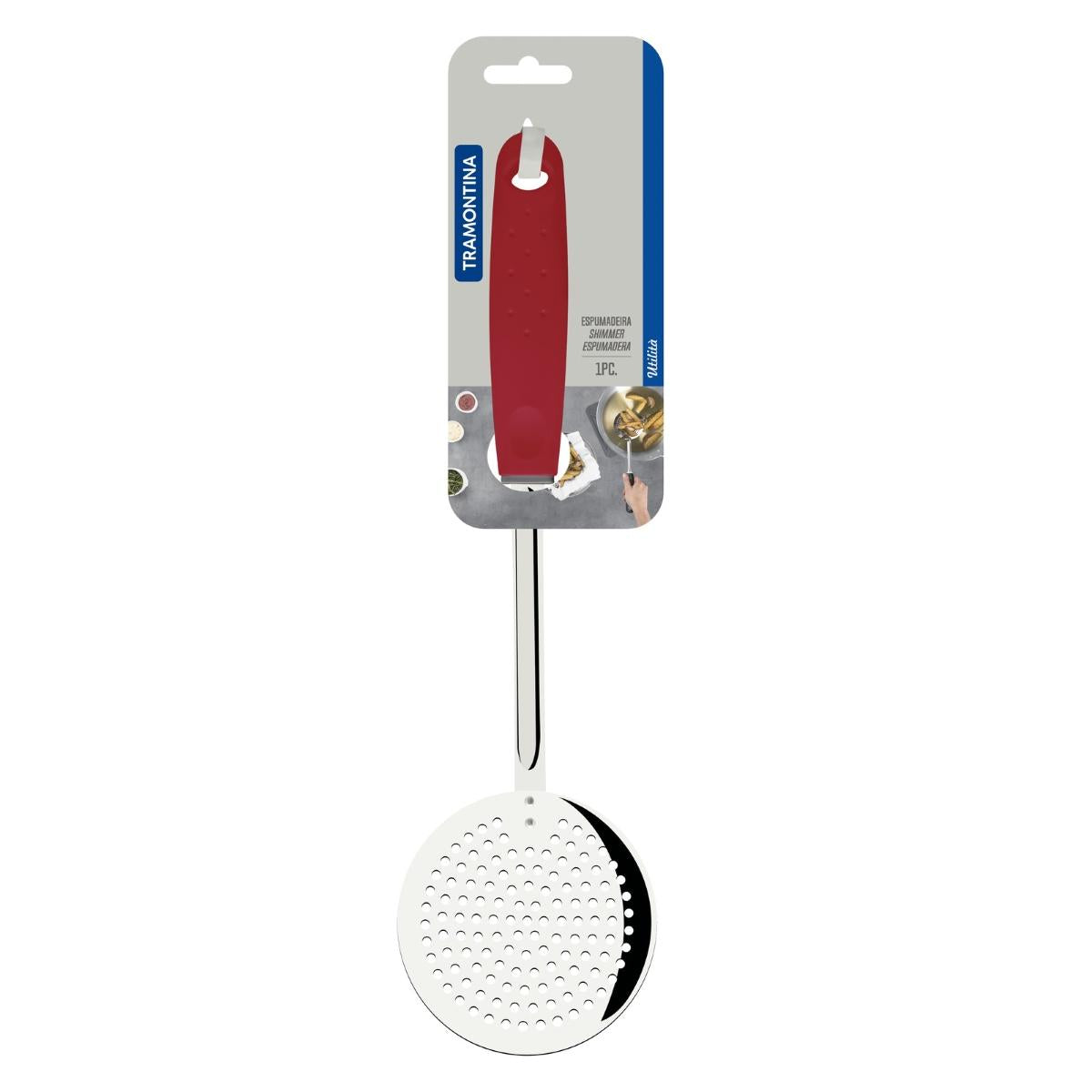 Espumadeira Tramontina Utilità Aço Inox Cabo Polipropileno Vermelho Resistente Para Cozinha