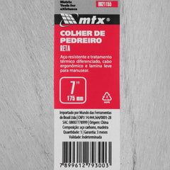 Colher de Pedreiro Reta Cabo Madeira 7pol 175mm MTX 8621155 Aço Ferramenta Durável
