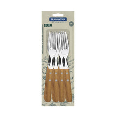 Conjunto 12 Garfos De Mesa Tramontina Dynamic Aço Inox E Madeira Natural