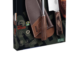 Jogo De Facas Tramontina Polywood Castanho Com Chaira 02 Peças Aço Inox E Bainha Em Couro