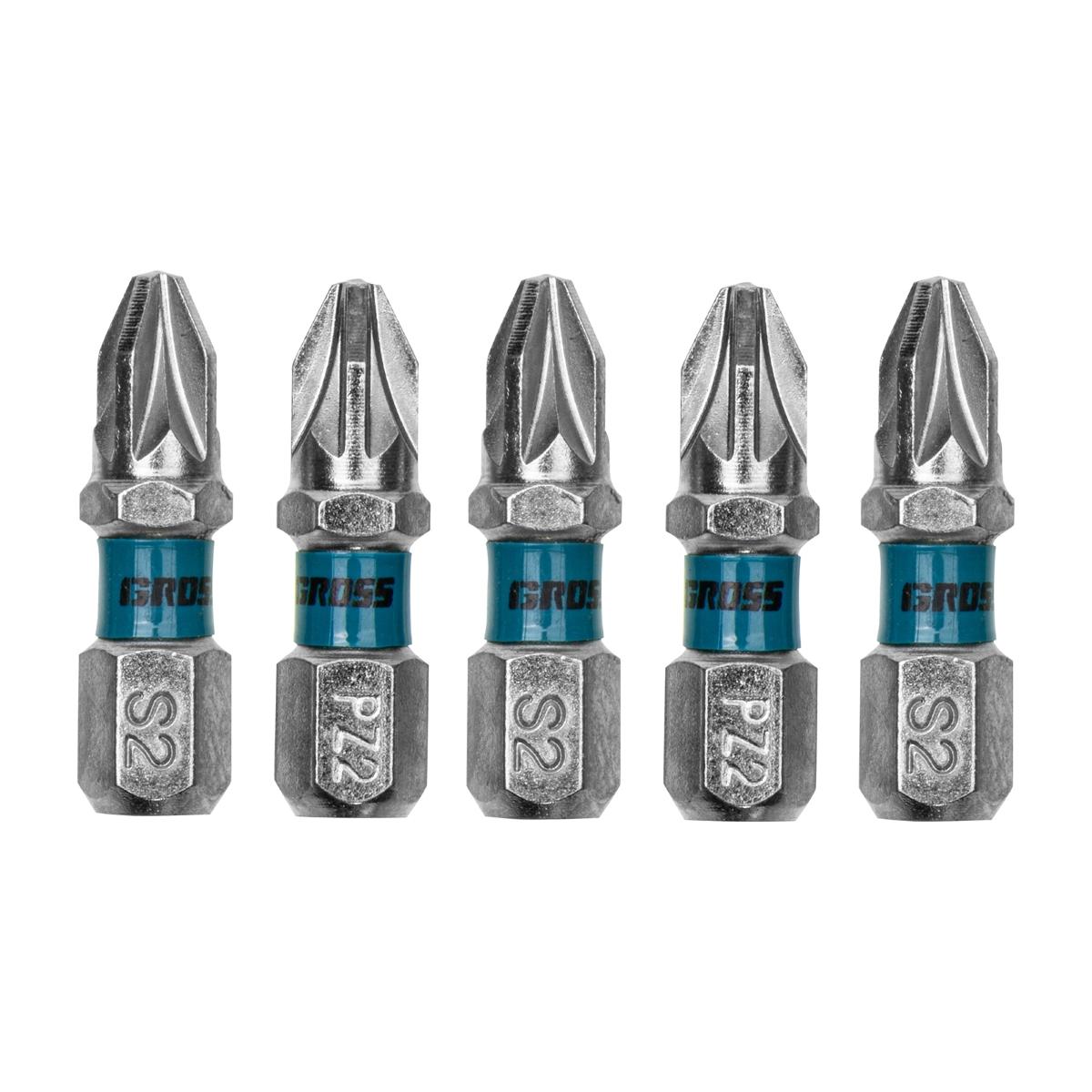 Bits PZ2 Pozidriv Aço Rápido 5pcs 25mm Gross Alta Resistência Cromado Magnético