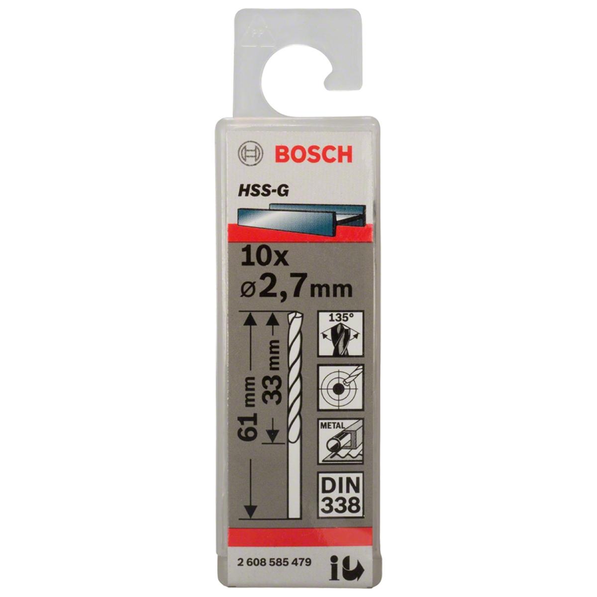 Broca Para Metal Bosch Aço Rápido Hss-G 2,7mm 10 Peças