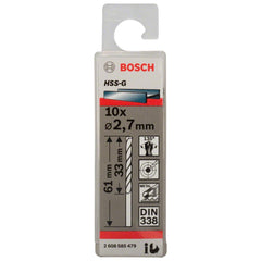 Broca Para Metal Bosch Aço Rápido Hss-G 2,7mm 10 Peças