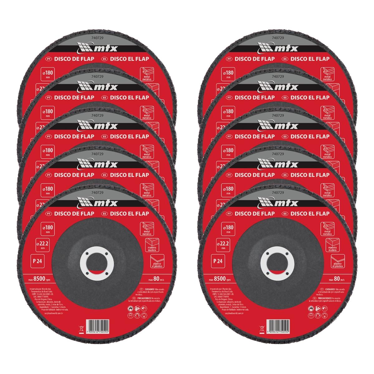 Disco de Desbaste Tipo Flap Óxido de Alumínio P24 180x22,2mm MTX Desbaste Rápido e Eficiente