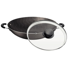Panela Wok Tramontina Paris 36 cm 6,0 L Alumínio Antiaderente Starflon Max Com Tampa De Vidro Chumbo