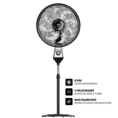 Ventilador de Coluna WAP FLOW TURBO 180W 50cm 8 Pás 3 Velocidades Potente e Econômico 127V