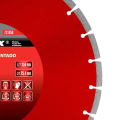 Disco Corte Segmentado Diamantado 350x25.4mm Corte Seco com Anel Redutor MTX