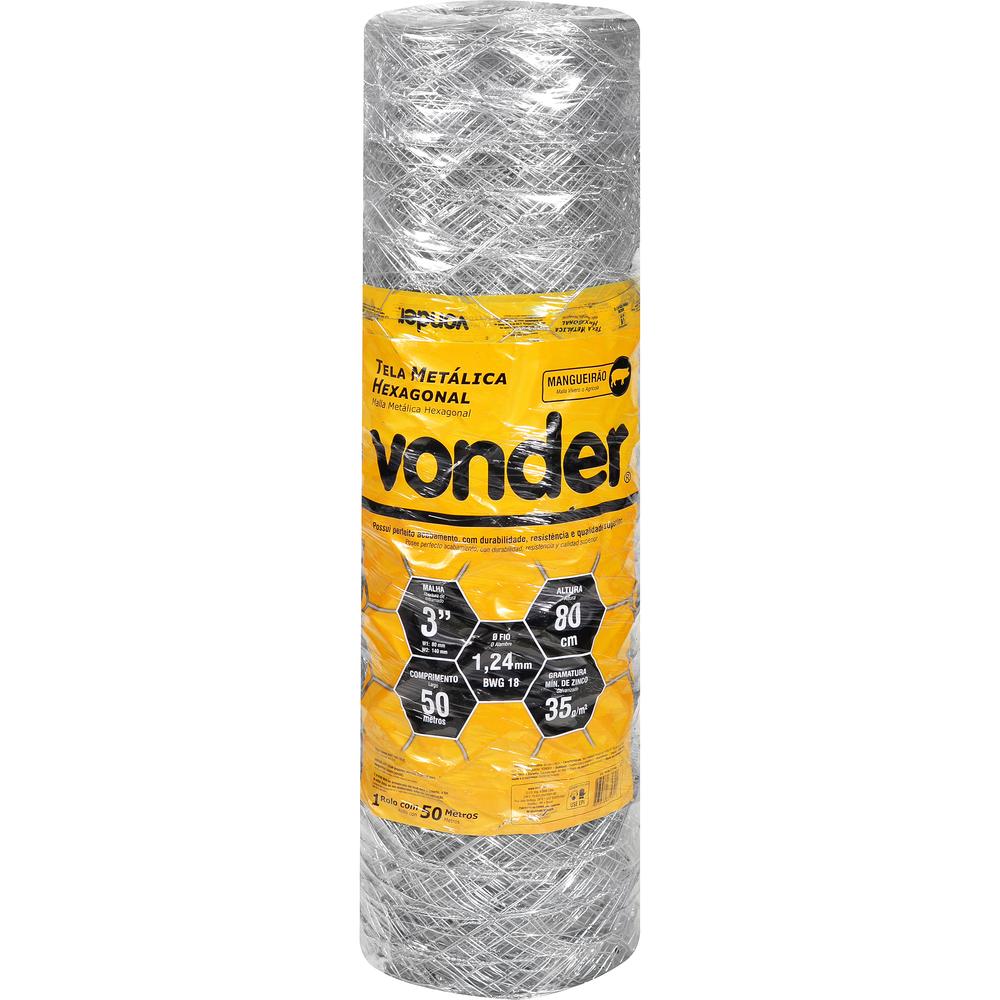 Tela Metálica Mangueirão Hex Malha 3'' BWG18 0,8m 50m Vonder