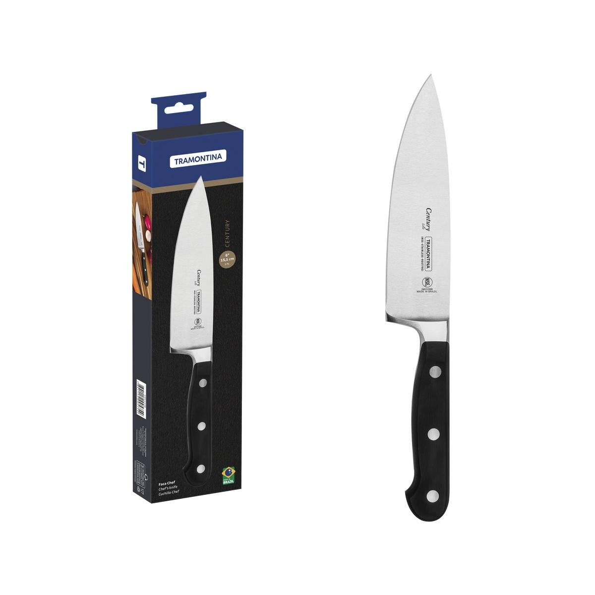 Faca Chef Tramontina Century 6 Polegadas Aço Inox E Fibra De Vidro Nsf