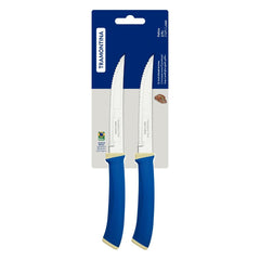 Conjunto 2 Facas Para Churrasco Tramontina Felice Aço Inox Cabo Polipropileno Azul Alta Resistência