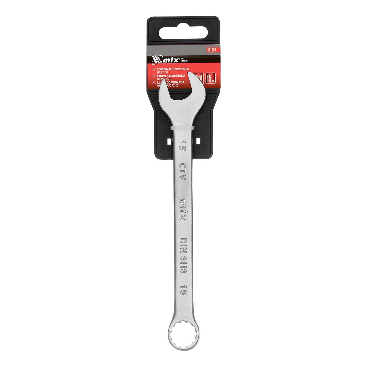 Chave Combinada 15mm CrV Cromo Fosco 45 HRC 12 Lados 15° MTX 151119