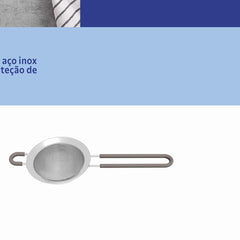 Peneira Tramontina Softta Aço Inox 8,8 cm Com Cabo E Alça Em Silicone Cinza Para Cozinha