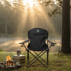 Cadeira Camping Dobrável Araguaia Comfort Max Preta Bel Suporta até 150kg 2 Porta-Copos Aço Epóxi