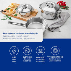 Jogo De Panelas Tramontina Solar Aço Inox Fundo Triplo 6 Peças Indução