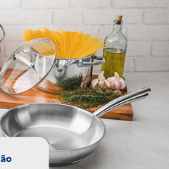 Jogo De Panelas Tramontina Una 5 Peças Aço Inox Com Fundo Triplo Indução E Tampas De Vidro
