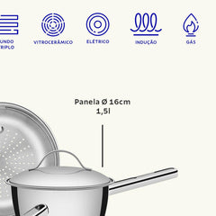 Jogo De Panelas Tramontina Allegra Aço Inox Fundo Triplo 5 Peças Indução 260°C