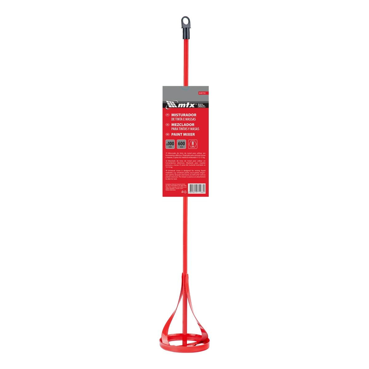 Misturador De Tinta 100mm X 8mm X 600mm Aço Inox Para Furadeira MtX 848759