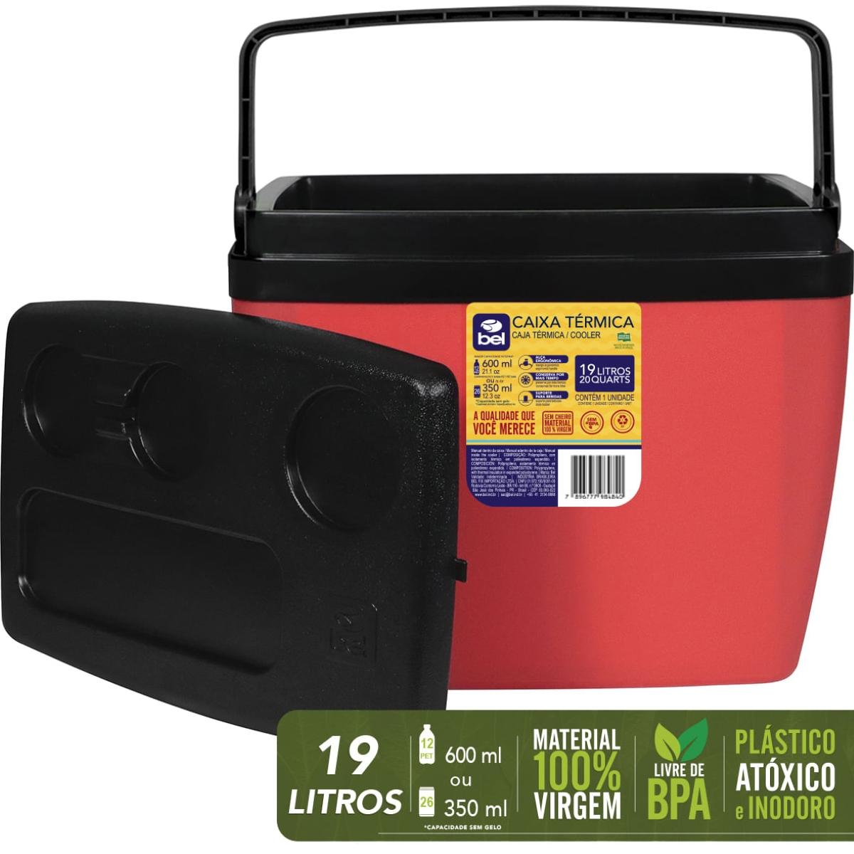 Caixa Térmica Bel 19 Litros Vermelha e Preta com Isolamento Térmico EPS - Guimepa