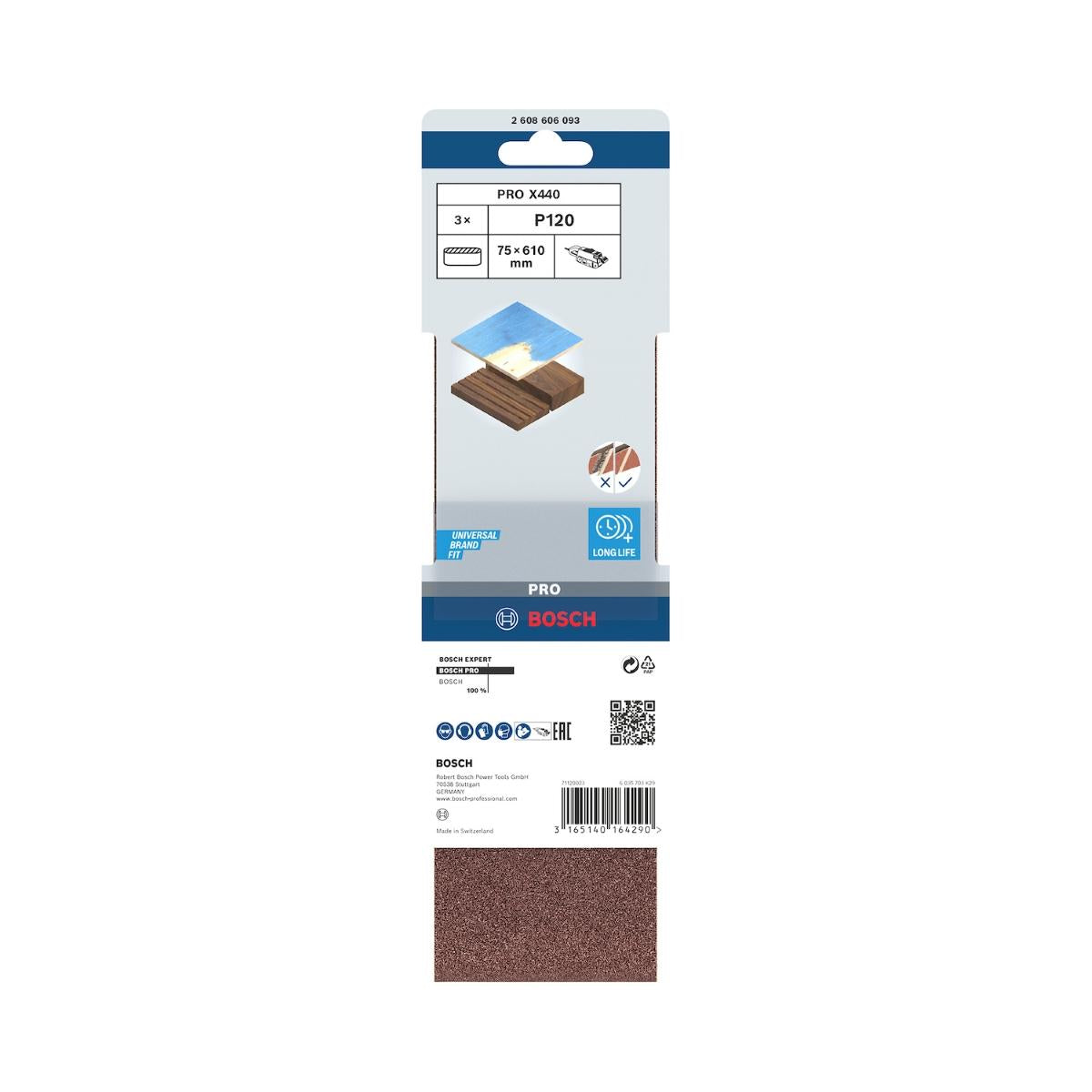 Cinta De Lixa Bosch Pro X440 75X610mm Grano 120 3Un