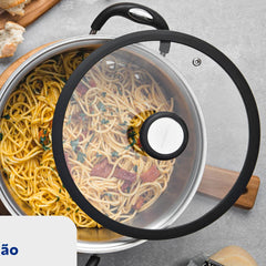 Caçarola Rasa Tramontina Solar Aço Inox Fundo Triplo 20 cm 2,9 L Silicone Indução