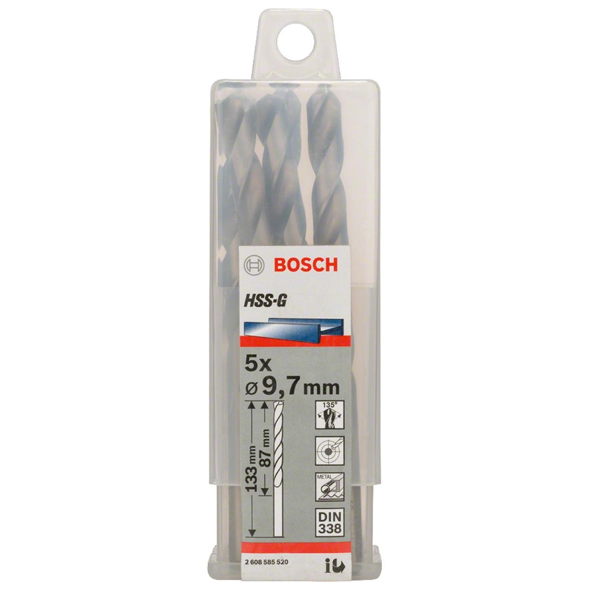 Broca Para Metal Bosch Aço Rápido Hss-G 9,7mm 5 Peças