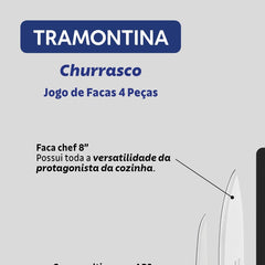 Jogo De Facas Tramontina Plenus 4 Peças Aço Inox E Tábua Preto