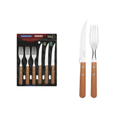 Jogo De Talheres Tramontina Churrasco 12 Peças Aço Inox E Madeira Natural Com Tratamento Térmico