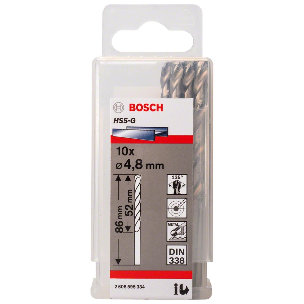 Broca Para Metal Bosch Aço Rápido Hss-G 4,8mm 10 Peças