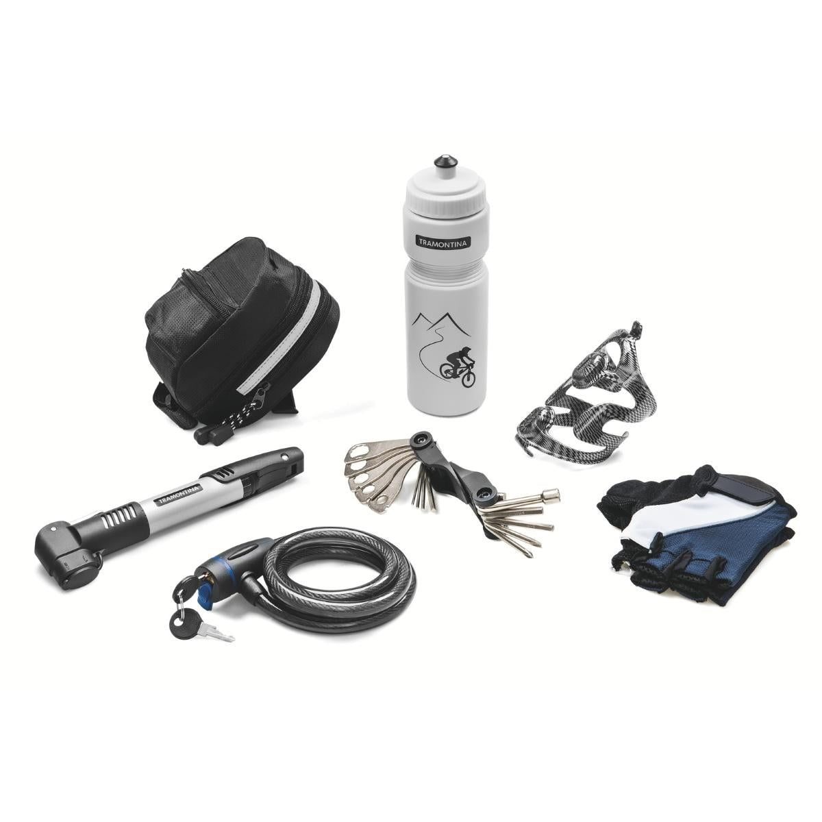 Kit Ciclismo 7 Peças Bomba 90 Psi Garrafa 750ml Kit 17 Peças Tramontina